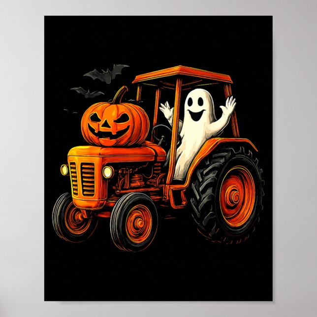 Poster Farmer Ghost Tractor Pumpkin Soky Season Halloween (Frente)