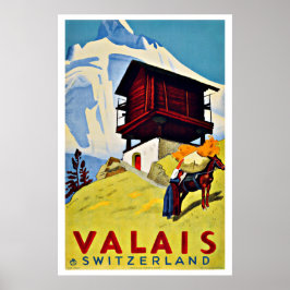 Poster Farmhouse da Suiça viagens vintage Valais