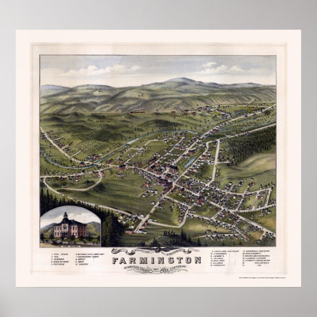 Poster Farmington, NH Panorâmica Map - 1877 (Frente)