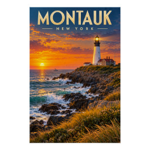 Pôster Faro de Montauk Point ao Pôr do Sol Nova York