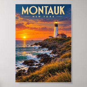Poster Faro de Montauk Point ao Pôr do Sol Nova York