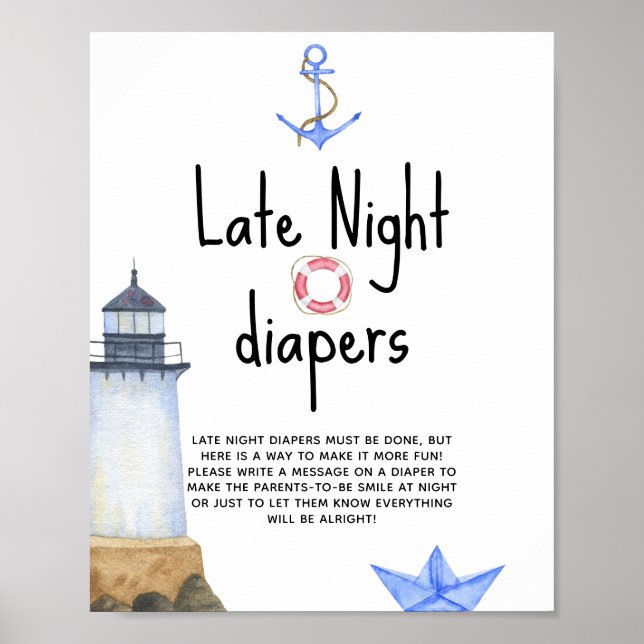 Poster Faro em aquarela - Fraldas Noturnas (Frente)