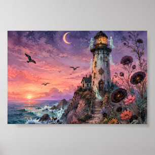 Poster Faro Fantasma Gótico Pôr do Sol Fantasia Whimsigot