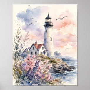 Poster Faro Pintado à Aquarela