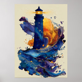 Poster Farol Abstrato Arte Líquida Costeira Fluxo de Cor