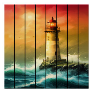 Pôster Farol Antigo Praia do Mar Observação do Oceano