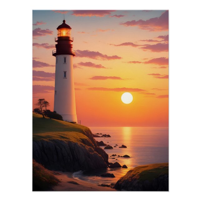Pôster Farol ao Pôr do Sol (Frente)