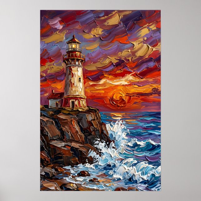Poster Farol ao Pôr do Sol Dramático (Frente)