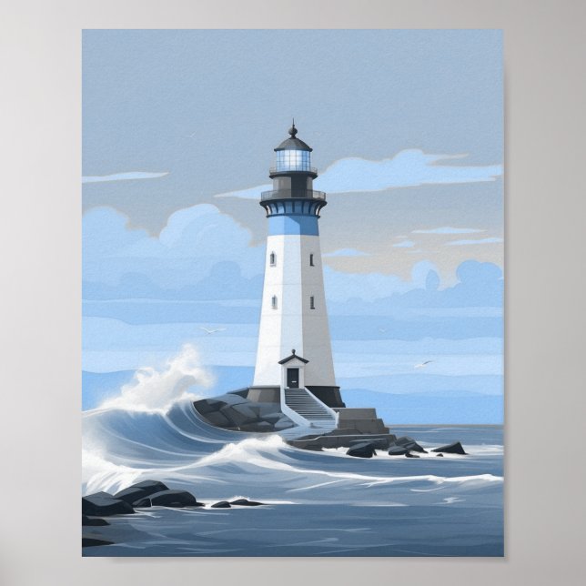 Poster Farol azul no oceano (Frente)