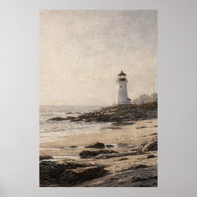 Poster Farol Branco em uma Costa Rochosa (Frente)