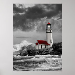 Poster Farol Cabo Blanco em preto e branco