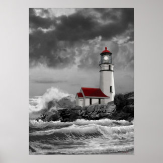 Poster Farol Cabo Blanco em preto e branco