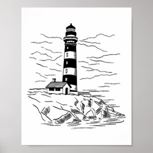 Poster Farol Casa à Beira-Mar Velas Mar Praia Barco