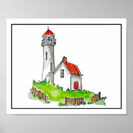 Poster Farol Com Telhado Vermelho