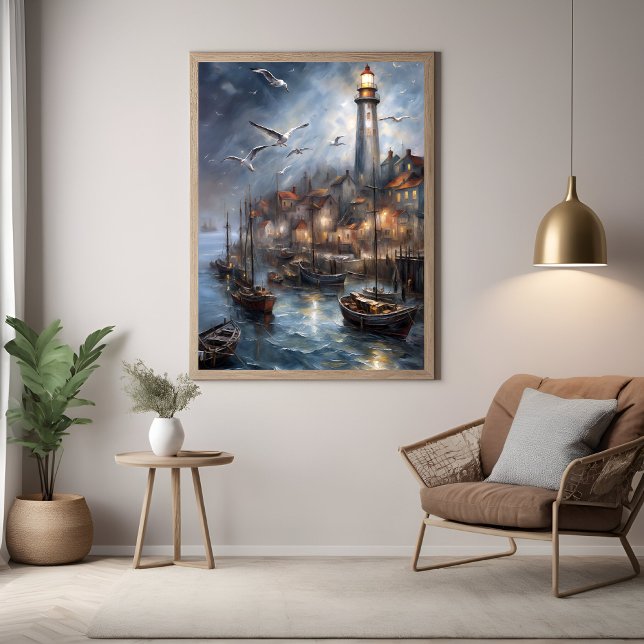 Pôster Farol costeiro na arte náutica de Twilight (Criador carregado)