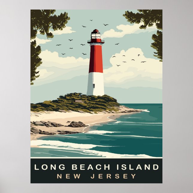 Poster Farol da Costa da Ilha de Long Beach, Viagem (Frente)