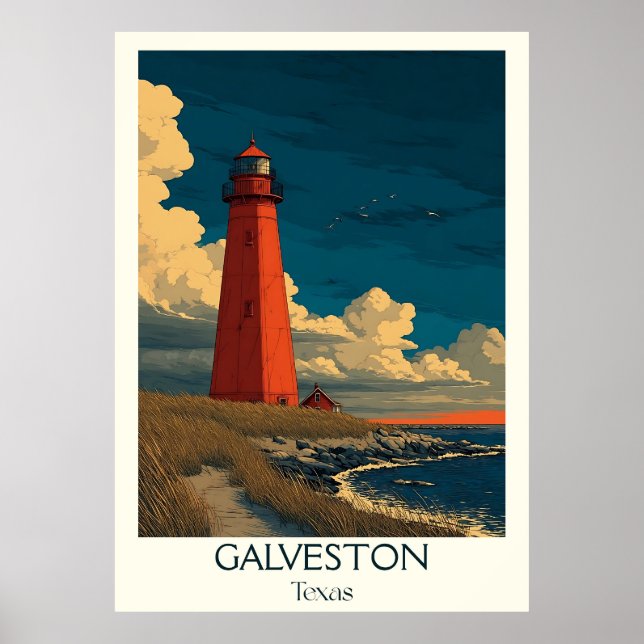 Poster Farol da Costa do Texas Galveston (Frente)