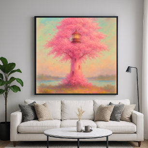 Poster Farol da Flor de Cerejeira - Estilo de Pintura Pas