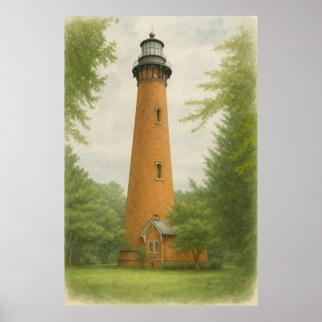 Poster Farol da Praia de Currituck em Aquarela (Frente)
