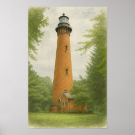 Poster Farol da Praia de Currituck em Aquarela