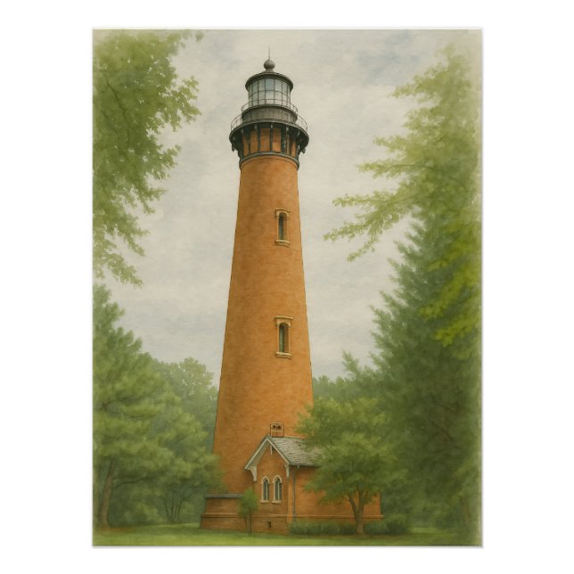 Pôster Farol da Praia de Currituck em Aquarela (Frente)