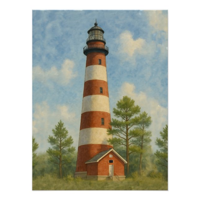 Pôster Farol de Assateague em Aquarela (Frente)