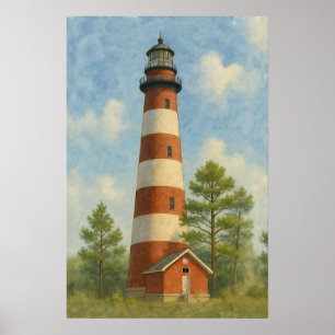 Poster Farol de Assateague em Aquarela