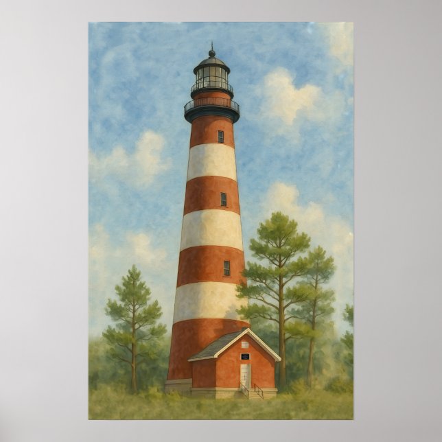 Poster Farol de Assateague em Aquarela (Frente)