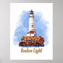Poster Farol de Boston Light Aquarela - Massachusetts