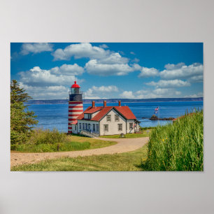 Poster Farol de Cabeça de Quoddy Ocidental 12x8, Lubec, M
