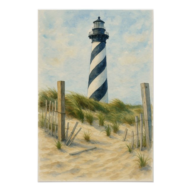 Pôster Farol de Cape Hatteras em Aquarela (Frente)