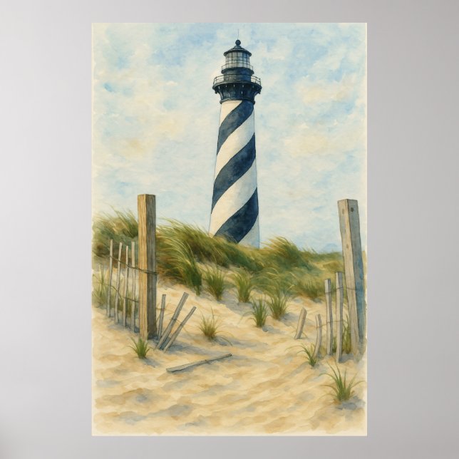 Poster Farol de Cape Hatteras em Aquarela (Frente)