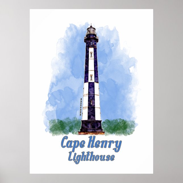Poster Farol de Cape Henry Aquarela - Virgínia (Frente)