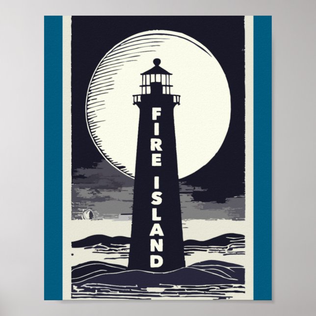 Poster Farol de Fire Island Nova York Lua  (Frente)