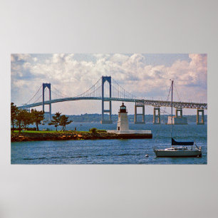 Poster Farol de Goat Island e ponte Newport