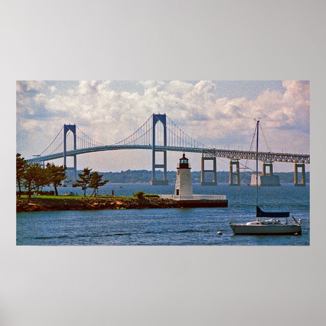 Poster Farol de Goat Island e ponte Newport (Frente)