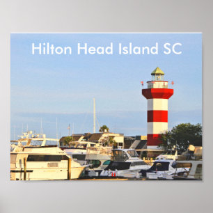 Poster Farol de Hilton Head Island com os barcos no