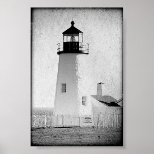 Poster Farol de Maine Ponto Pemaquide Preto e Branco