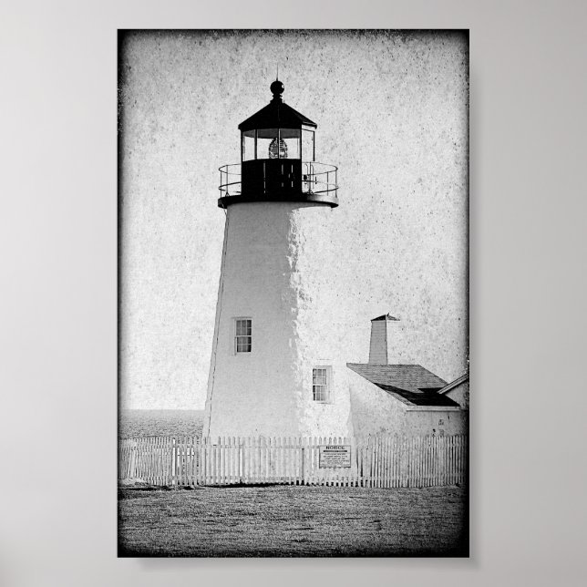 Poster Farol de Maine Ponto Pemaquide Preto e Branco (Frente)