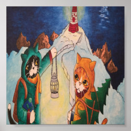 Poster Farol de Natal em gatos noturnos