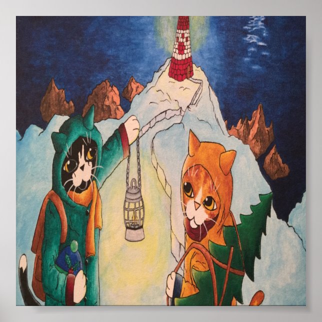 Poster Farol de Natal em gatos noturnos (Frente)