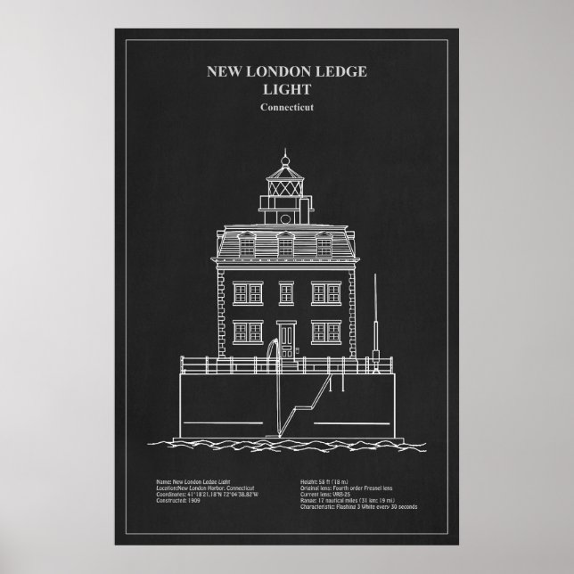 Poster Farol de New London Ledge - Connecticut – PD (Frente)