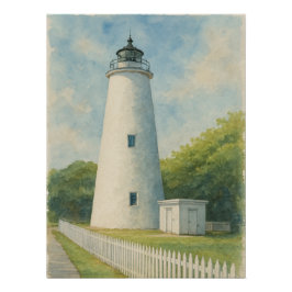 Pôster Farol de Ocracoke em Aquarela