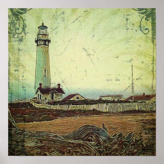 Poster farol de pintura de óleo de mar náutico (Frente)