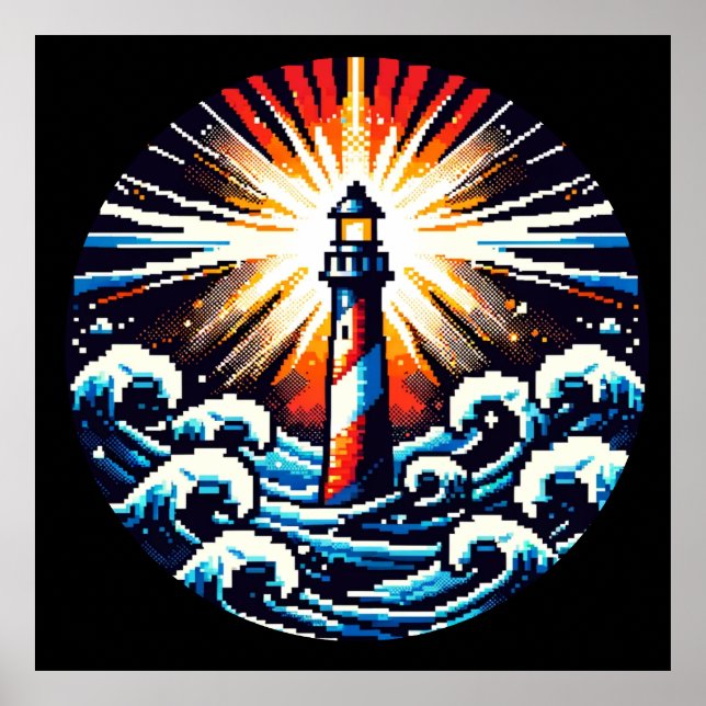 Poster Farol de Pixel - Ondas Oceânicas e Beacon Costeiro (Frente)