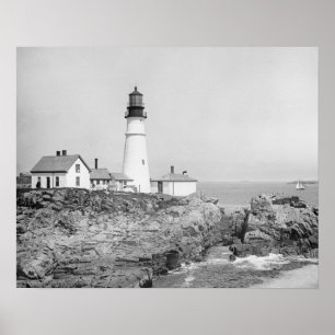 Pôster Farol de Portland Head, 1902. Foto Antiga