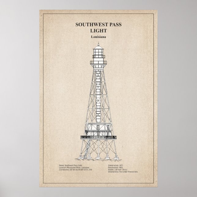 Poster Farol de Southwest Pass - Louisiana - SBD (Frente)