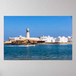 Poster Farol de Sur com barco pescador Sur, Oman