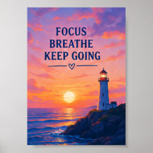 Poster Farol do pôr do sol Foco Respirar Continuar