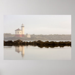 Pôster Farol do rio Coquille na névoa da manhã